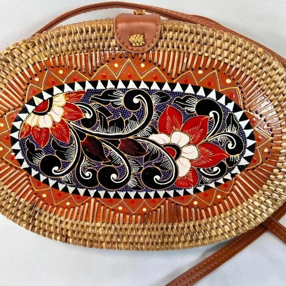 Rattan Basket Purse Handbag Crossbody Boho - Picture 2 of 7